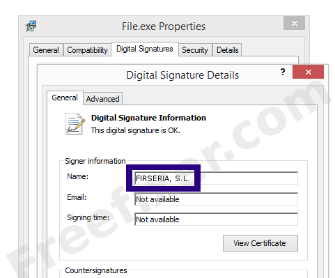Screenshot of the FIRSERIA, S.L. certificate